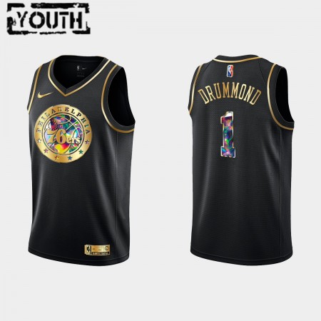 Maillot Basket Philadelphia 76ers Andre Drummond 1 Nike 2021-22 Noir Golden Edition 75th Anniversary Diamond Swingman - Enfant